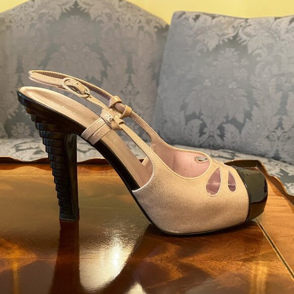 💯Authentic CHANEL Pink/Black Glitter Slingbacks - Size 37 - Picture 9 of 15